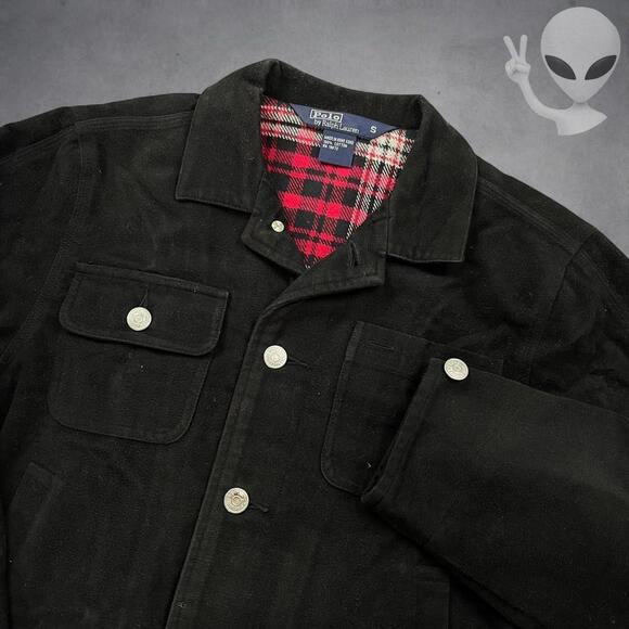 Polo Ralph Lauren Jacket Small Black Cotton Plaid Lined Vintage 90s - Picture 2 of 7